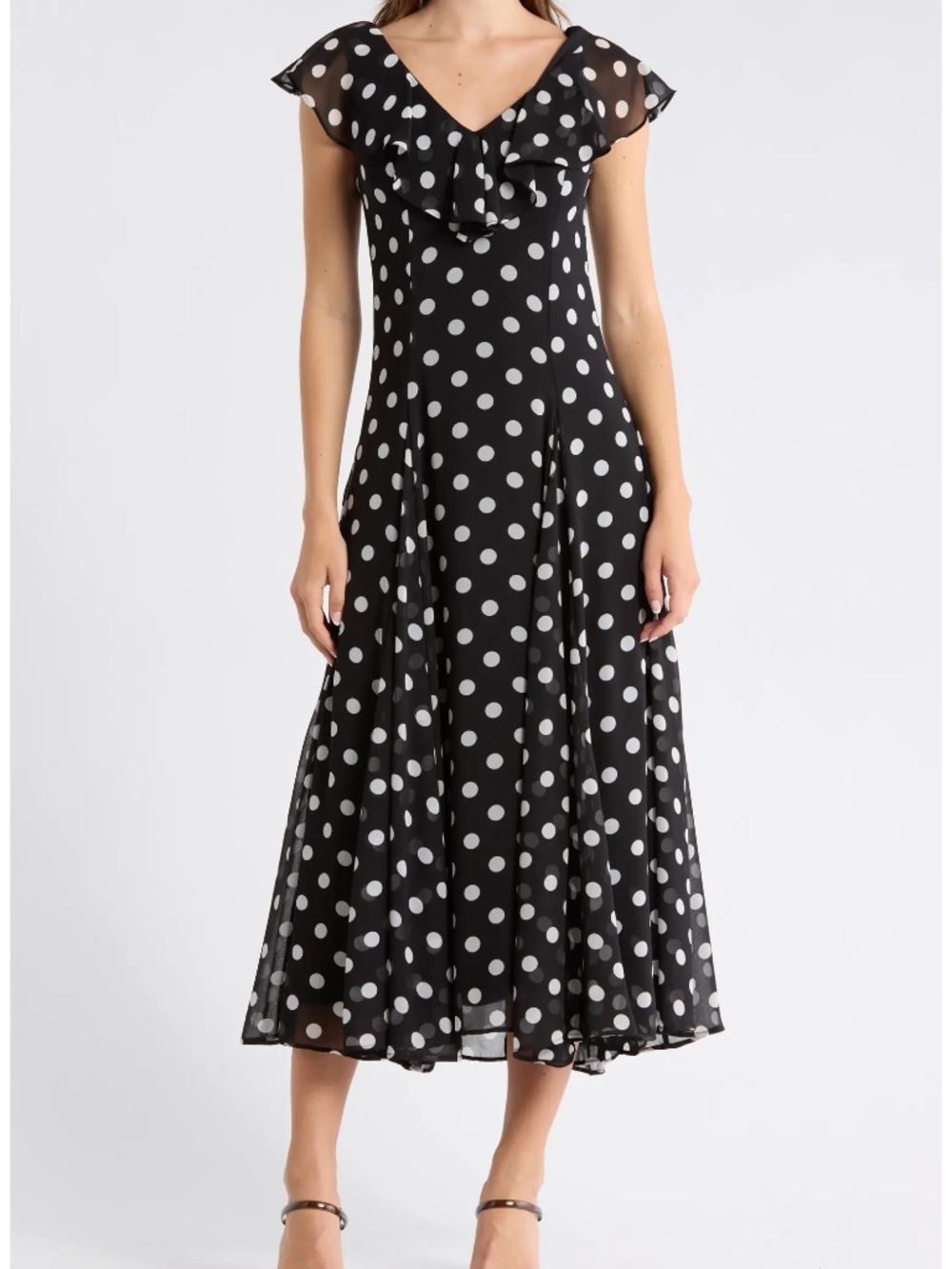 Ruffle Godet Midi Dress
